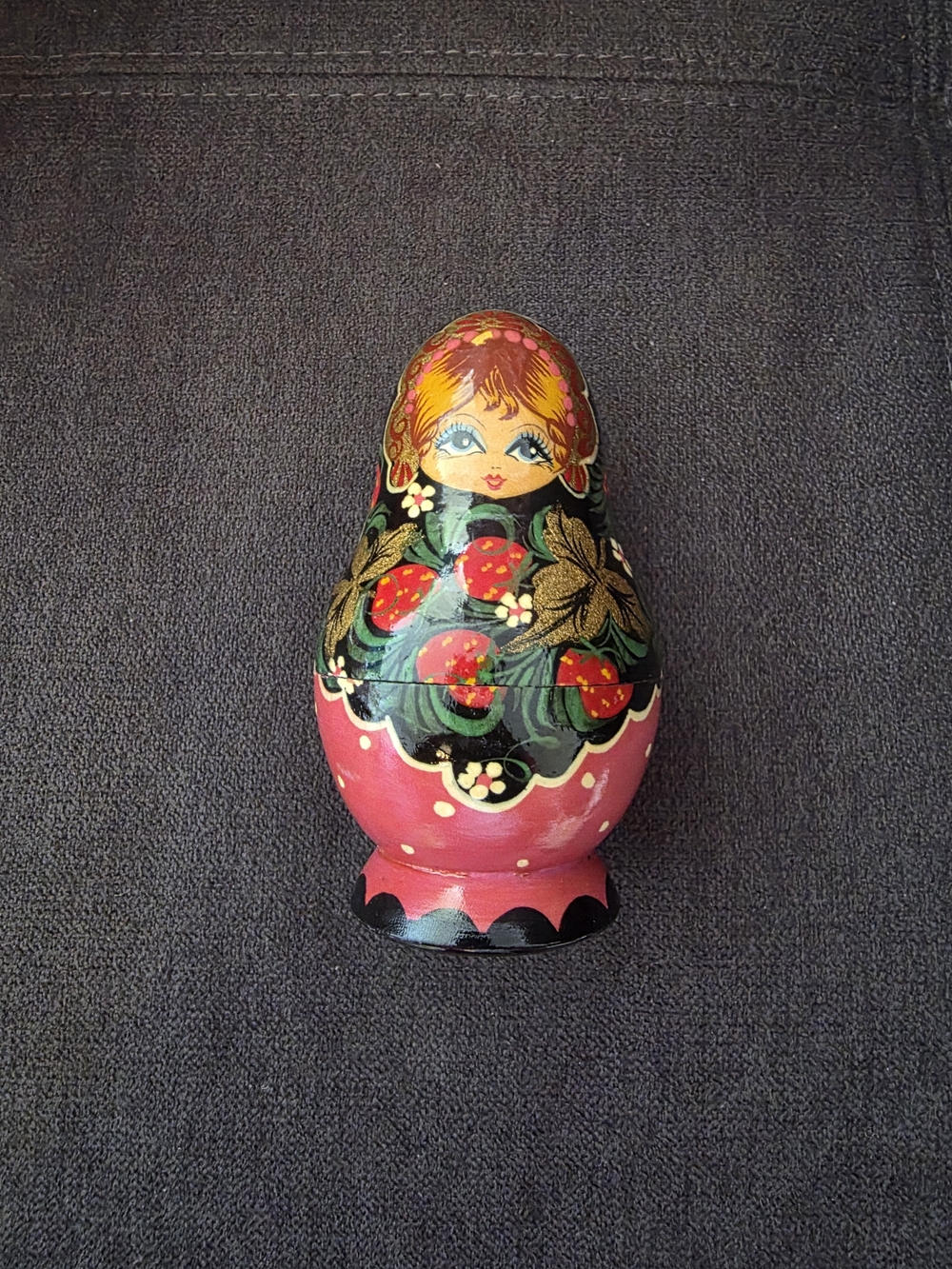 Hand-Painted Russian Matryoshka Doll - Pink & Black Floral